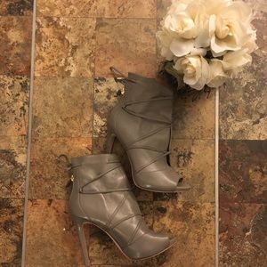 Guess Peep Toe Leather Booties in Tan